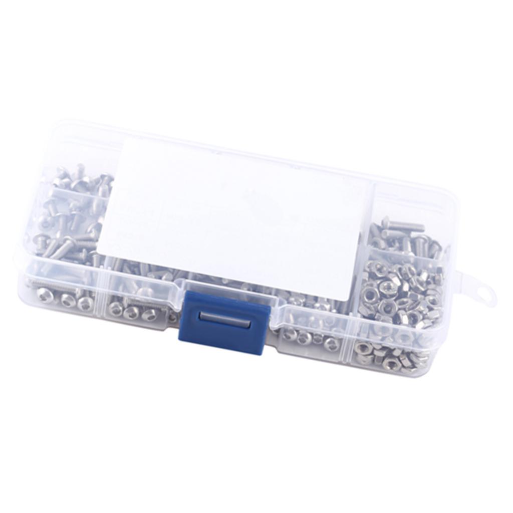 340pcs M3 Stainless Steel SS304 Button Head Hex Socket Screw Bolt Nut Assortment Kit