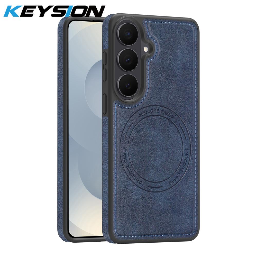 KEYSION Retro PU Leather Case for MagSafe for Samsung Galaxy S25 S26 Ultra 5G S26+ S25 FE Magnetic Shockproof Phone Cover