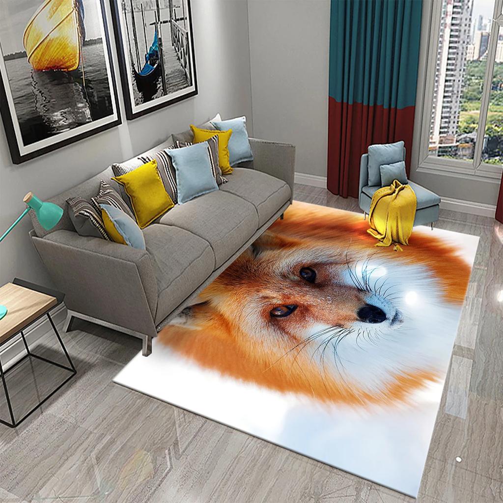 3D Lovely Fox Carpets Cute Wild Animals Mat for Living Room Bedroom Kitchen Area Rug Child Home Decor Carpet Kids Room Play Mat