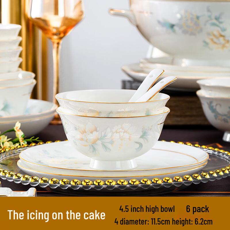 

Elegant Gold-Rimmed Ceramic High-Foot Bowl Set