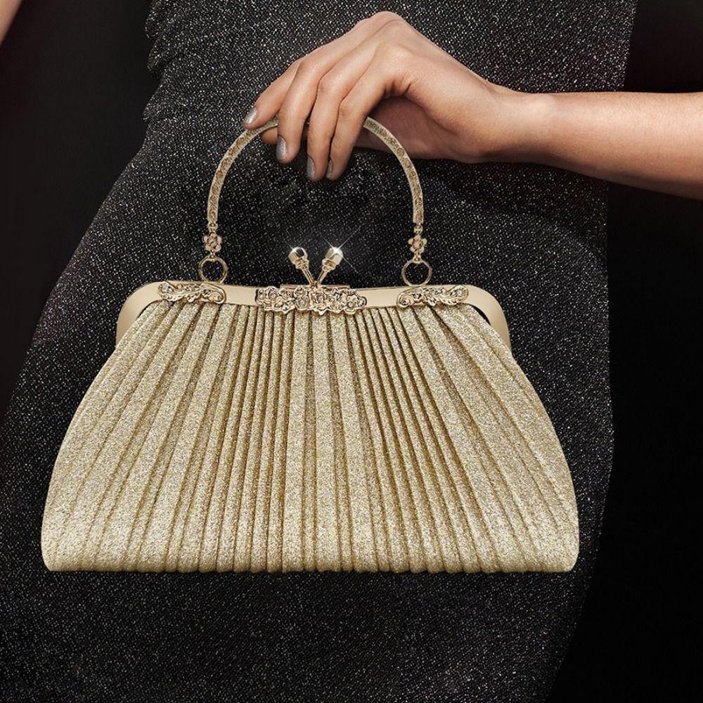 

Pleated Shell Pattern Handbag Large Capacity Ladies Clutch Bag Portable Evening Banquet Bag Party чорний