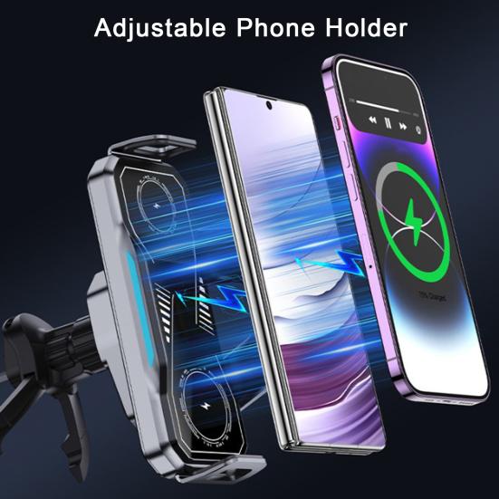 Yousheng Foldable Phone Car Mount 15W Wireless Charger with 360 Degrees Rotation Dual-Coil Fast Charging Charging Stand for Fold Standard Phones