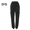 Women Cargo Pants Elastic Waist Solid Color Loose Ankle Length Multi Pockets Casual Soft Breathable Lady Sports Long Trousers