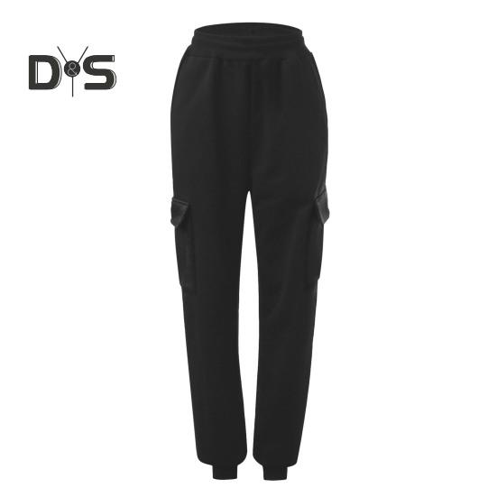 Women Cargo Pants Elastic Waist Solid Color Loose Ankle Length Multi Pockets Casual Soft Breathable Lady Sports Long Trousers