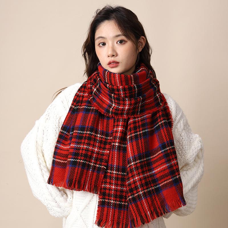 Red Plaid Scarf Women's Winter New New Warm Couple Christmas Gift Plaid