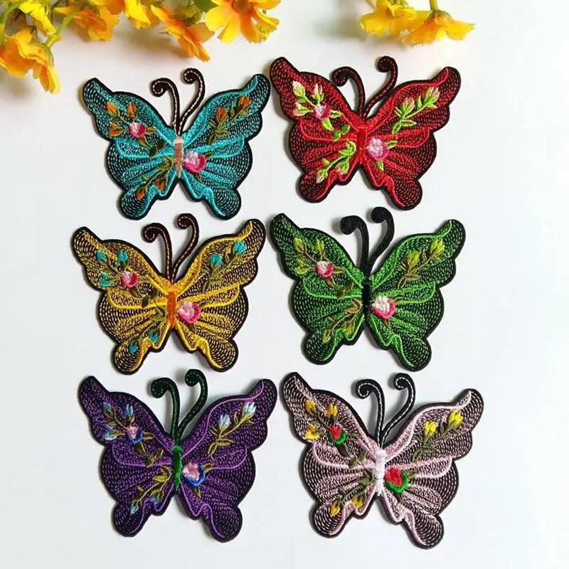 6Pcs/Set Colorful Butterfly Fowers Embroidered Patches Applique Clothing Patch Decoration