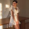 Fashion Printed Layer Ruffled Hem Summer Dress New Sweet Short Sleeve Waist Cinching Party Short Dress Elegant New Slim Fit Sexy Casual Clothing