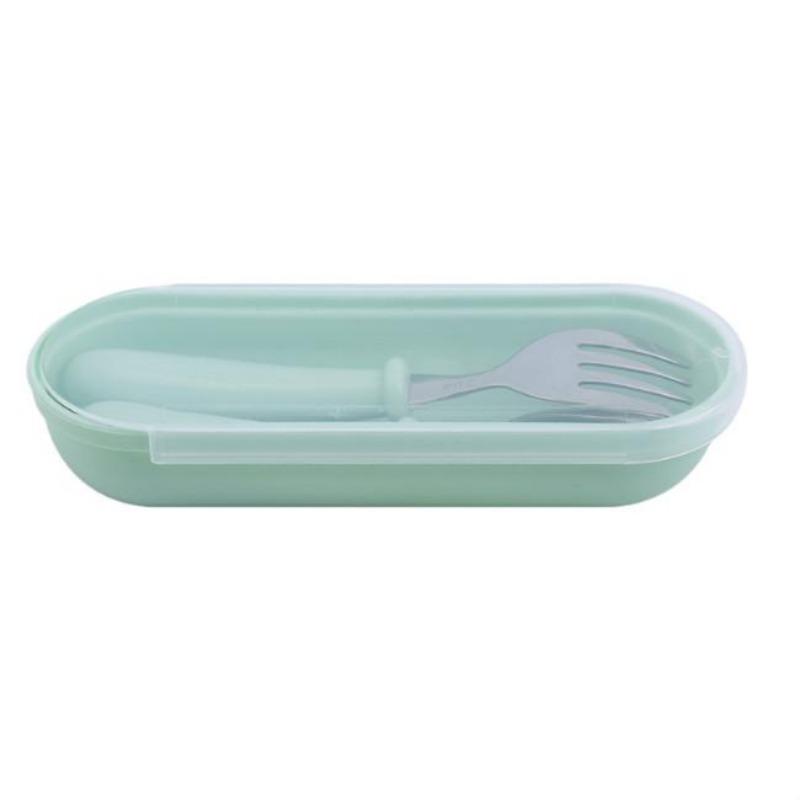 Stainless Steel Children's Spoon and Fork Set, Three-Piece Set Baby Tableware Maternity Gift Round Handle Spoon and Fork
