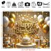 Sfondo di Compleanno 2D Oro Bianco Glitterato con Palloncini, Torta e Scatole Regalo