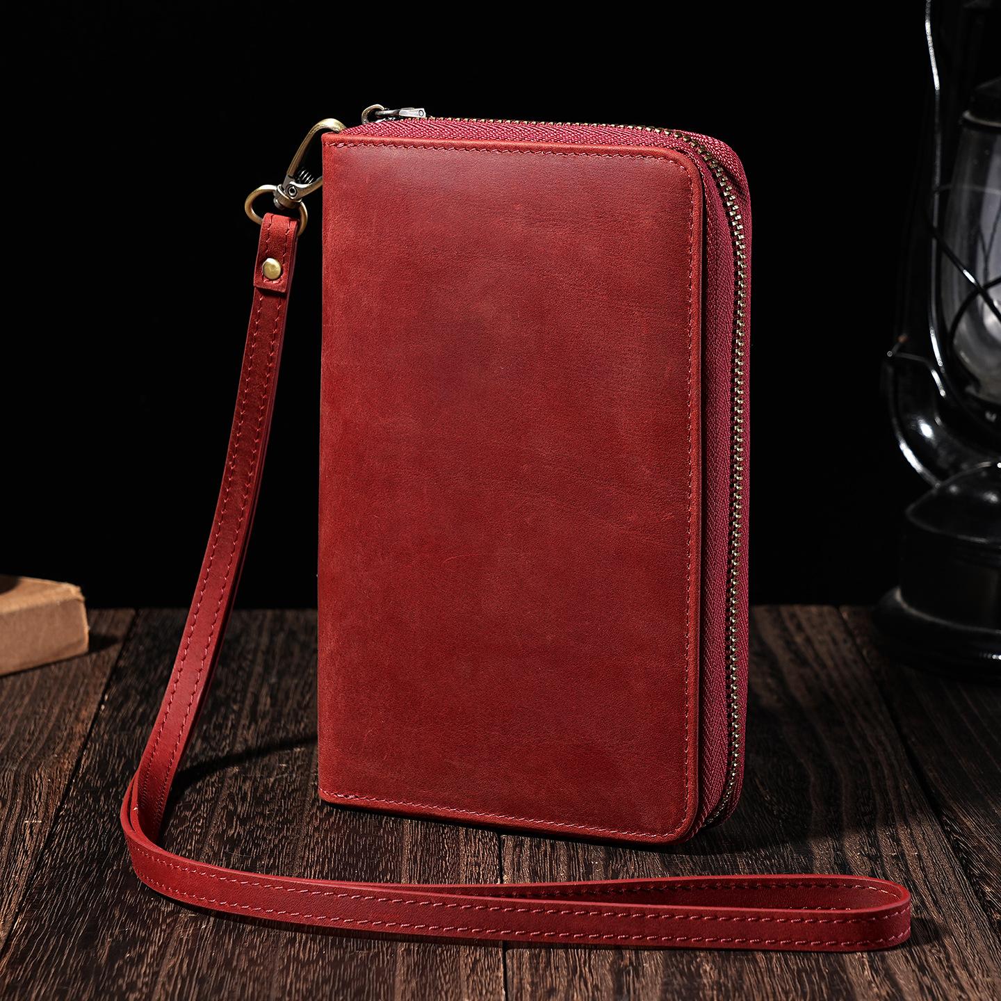 

Passport Wallet with AirTag Holder Leather Neck hanging style passport Organizer with Key Chain, Card Slots for Anti-Loss Travel бордовый