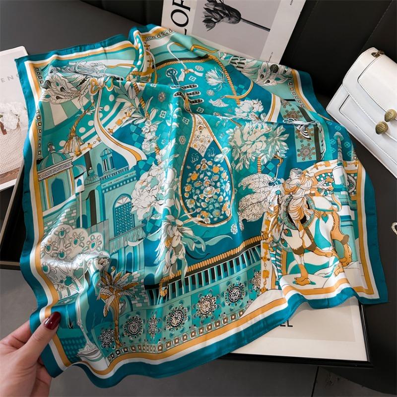 

68cm Palace Printed Scarf Women s Spring and Summer Thin Imitation Silk Scarf High-end Temperament Headscarf Shawl Scarfs