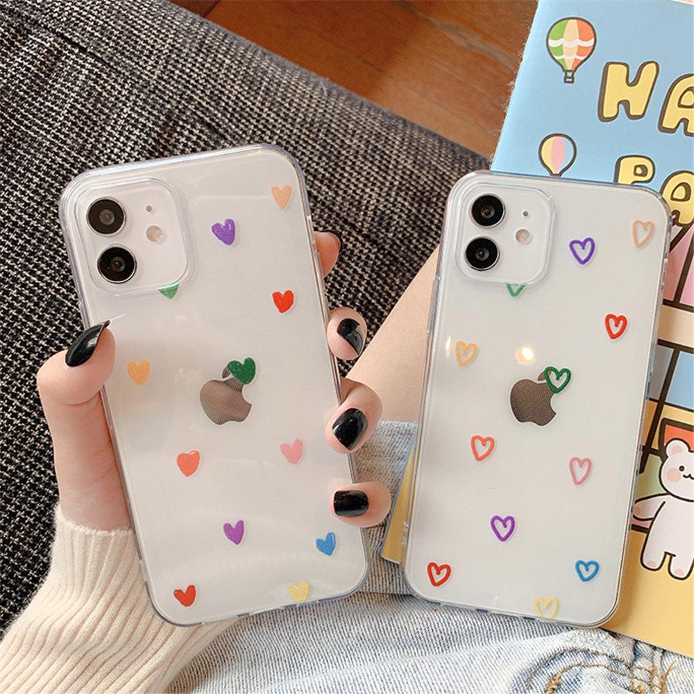 Rainbow love iphone11 mobile phone case anti-drop transparent 11 suitable for Apple 11promax  case 11 cross mirror