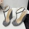Liyke Sommer PVC Transparent Damen Keilsandalen Mode Schwarz Weiß Gitter Plateau High Heels Sexy Offene Zehen Party Kleiderschuhe