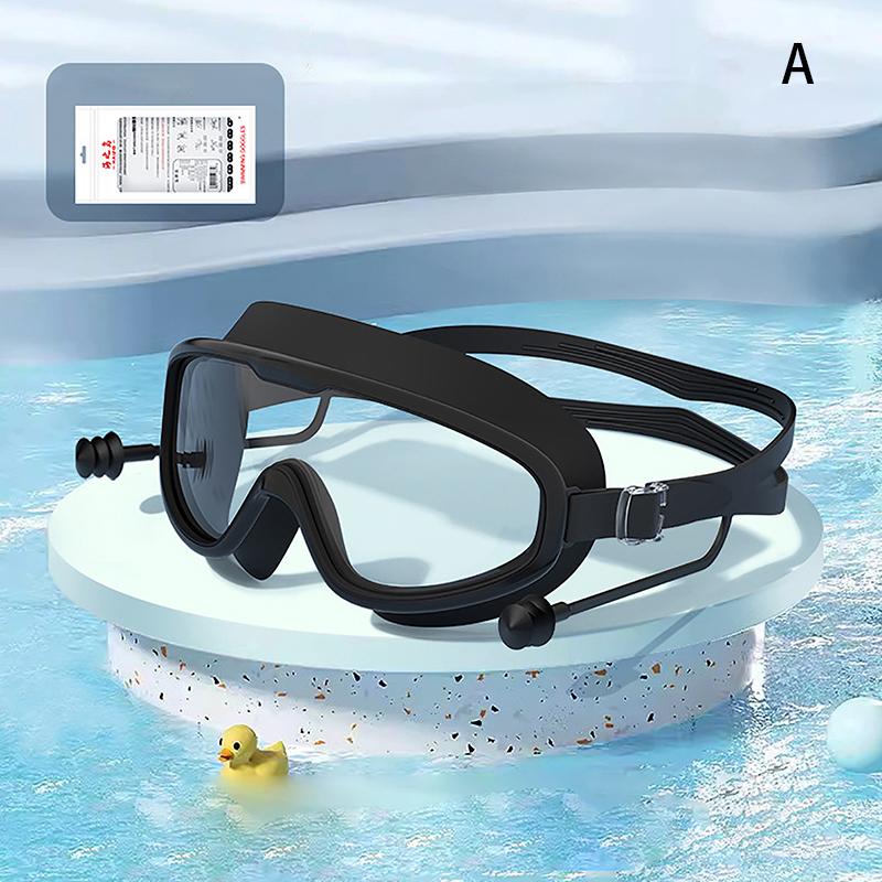 Adult Anti Fog Swimming Goggles with Earplugs Wide View Big Frame Diving Swim Glasses Professional Eyewear for Swimming Pool
