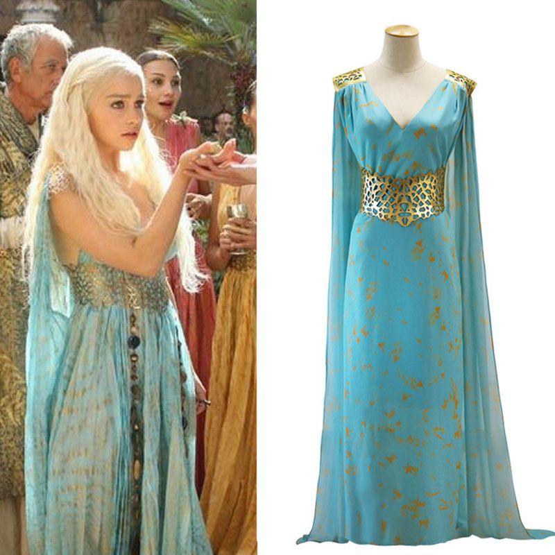 Enchanting Mother Of Dragons Game Of Thrones Daenerys Targaryen Costume Long Dress Skyblue For Unforgettable Cosplay Events Tag XXL=US L