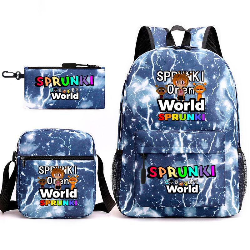 New rhythm box game merchandise primary school bag sprunki cartoon starry sky backpack 3-piece set D