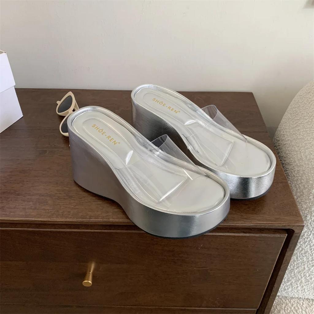 Comemore Summer Chunky Woman Slippers PVC Transparent Platform Wedges Slides Ladies Casual Outdoor Beach Sandals Shoes