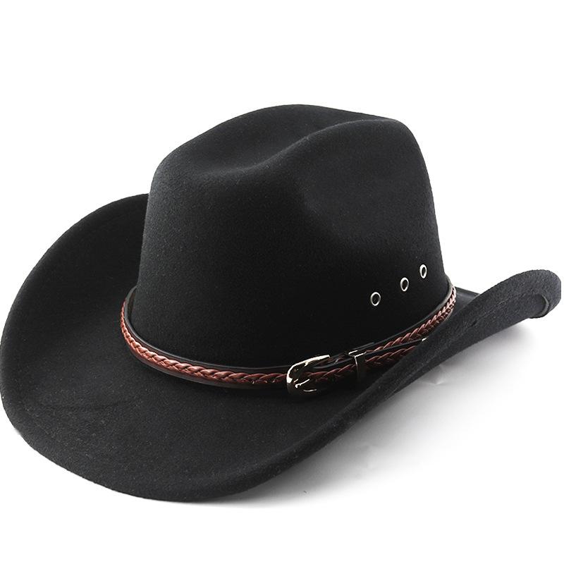 Western Cowboy Hat Outdoor Travel Sun Hat Women's Face-slimming Woolen Hat Hiking Hat Men's