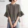 ZANZEA Blouse ample décontractée pour femme à col rond, manches évasées mi-longues