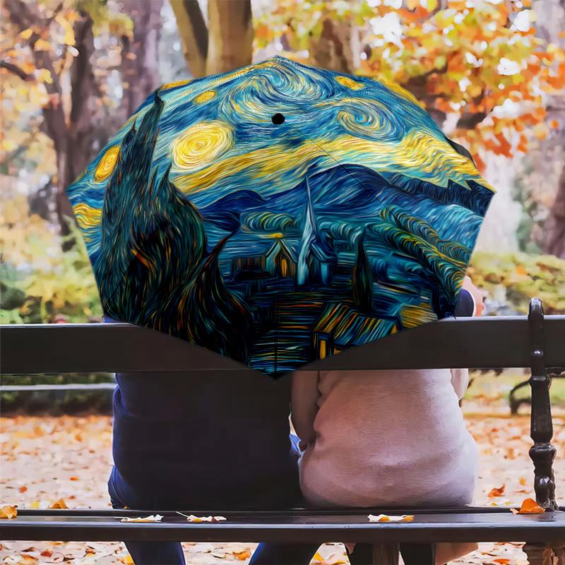 Starry Sky Puzzle Pattern, Automatic Folding Umbrella, Portable and Foldable Design, 8 Ribs, a Christmas or Birthday Gift.
