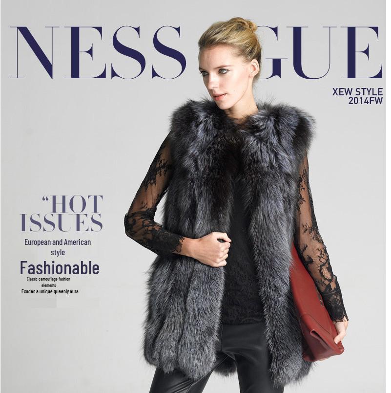 2024 Autumn/Winter Faux Fox Fur Women's Mid-Length Slimming Vest