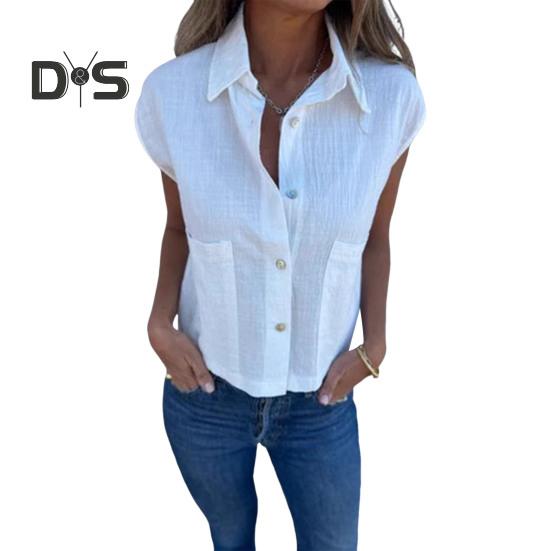 

Женская рубашка с отложным воротником и короткими рукавами, мягкая, дышащая, однобортная, однотонная, повседневная блузка, свободная рубашка L белый