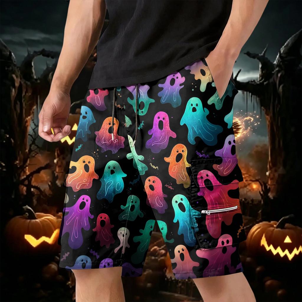 Men's Halloween Cargo Shorts Multi-Pocket Drawstring Casual Workout Shorts