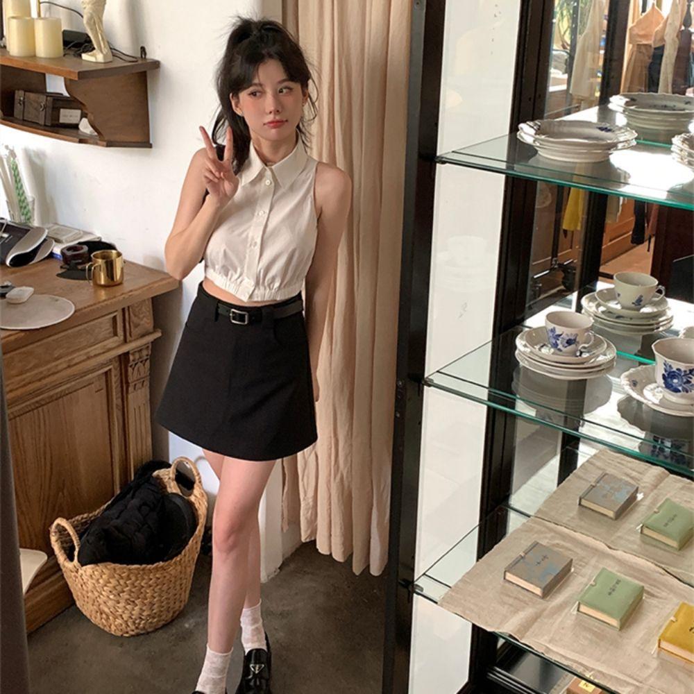 Summer High-end Sleeveless Shoulder-cut Short Shirt Women's Design Sense Niche Slim Temperament Short Top