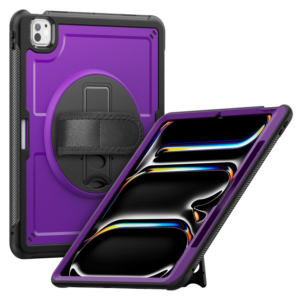 For iPad Pro 13 (2025)/13 (2024) Case Kickstand PC TPE Tablet Cover with Hand Strap