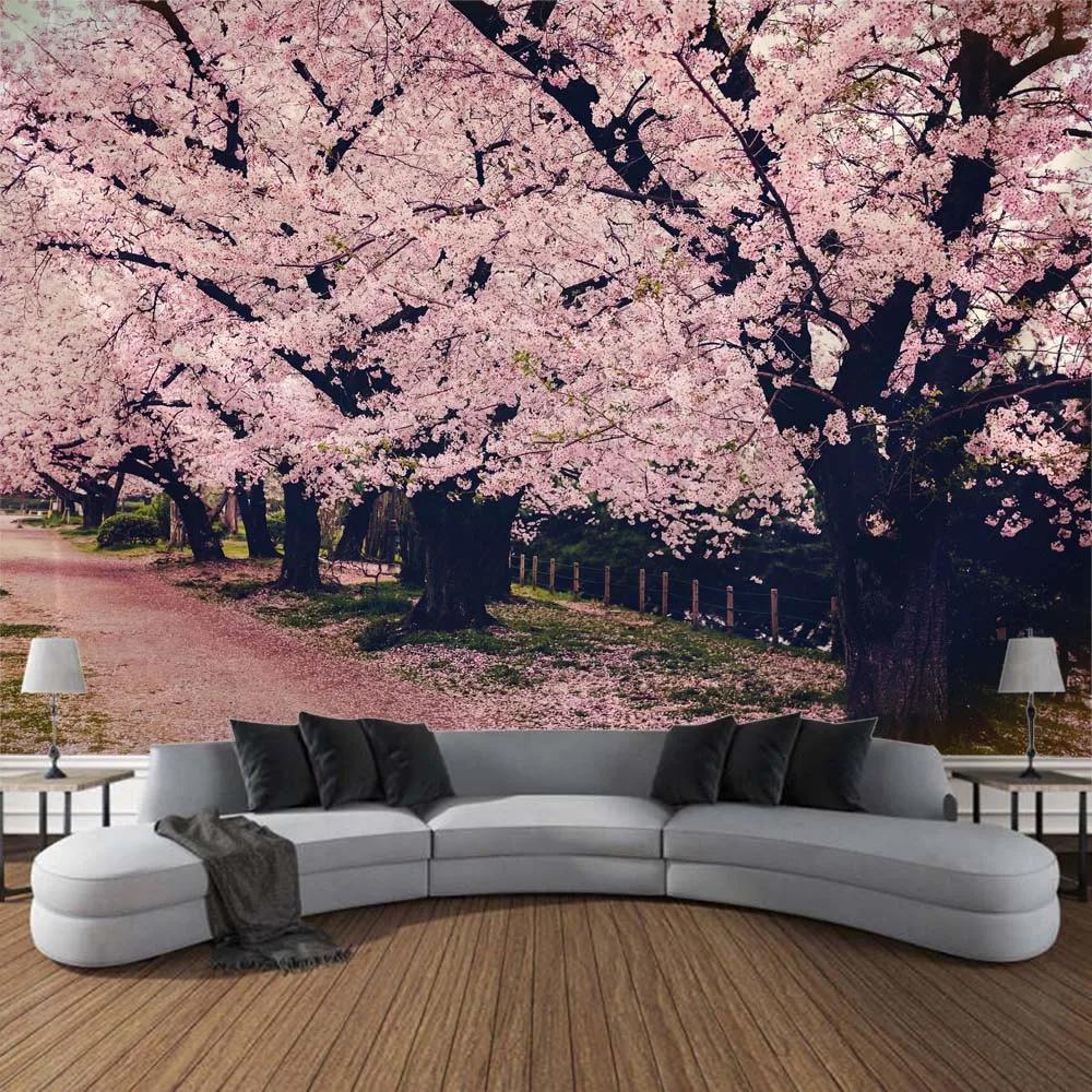 

Гобелен з принтом пейзажу квітучої сакури для дому, настінний декор для вітальні, велика тканинна прикраса 150x130cm
