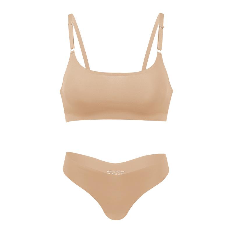 

Высококачественный новейший дизайн, размер США, стильный, сплошной ледяной шелк, бесшовный беспроводной бюстгальтер и комплект женского нижнего белья S