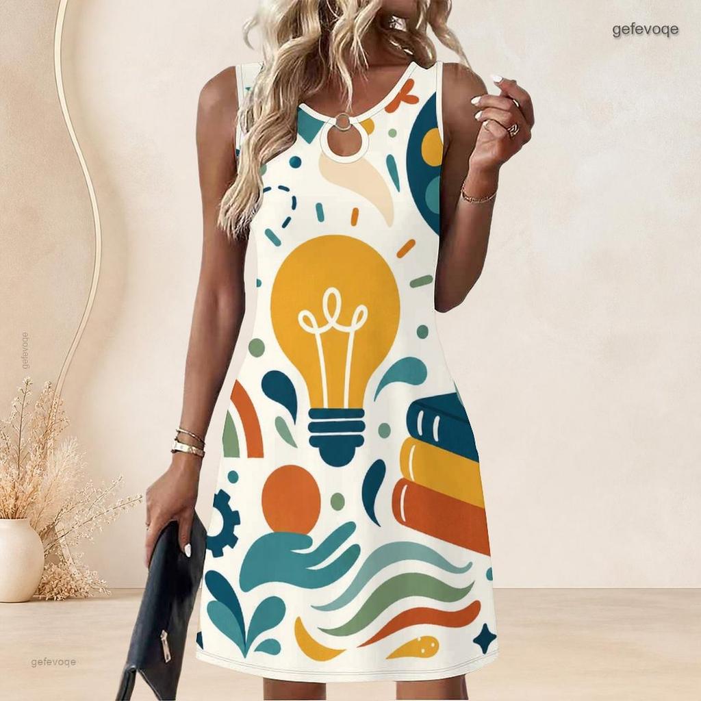 Plus Size Women Round Neck Sleeveless Tank Midi Dress Summer Casual Soft Outfit