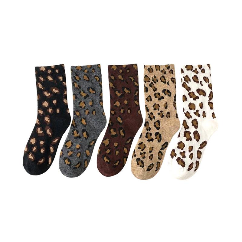 Women's Retro Leopard Print Mid-Calf Socks - Autumn/Winter Melange Cotton Slouch Style, Korean Trendy Long Socks, In Stock.