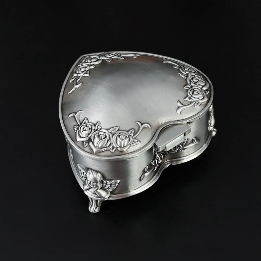 Europeisk stil antik plåthjärta formad rosblomma smyckeskrin prinsessans smyckeskrin guld och silver smycken smyckeslock dammtätt smyckeskrin