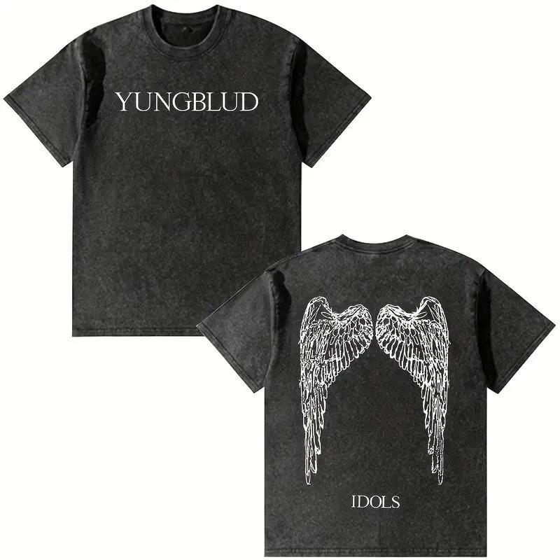 Men's Yungblud Idols Wings Graphic Vintage Washed Heavy Cotton T-Shirt, Retro Do
