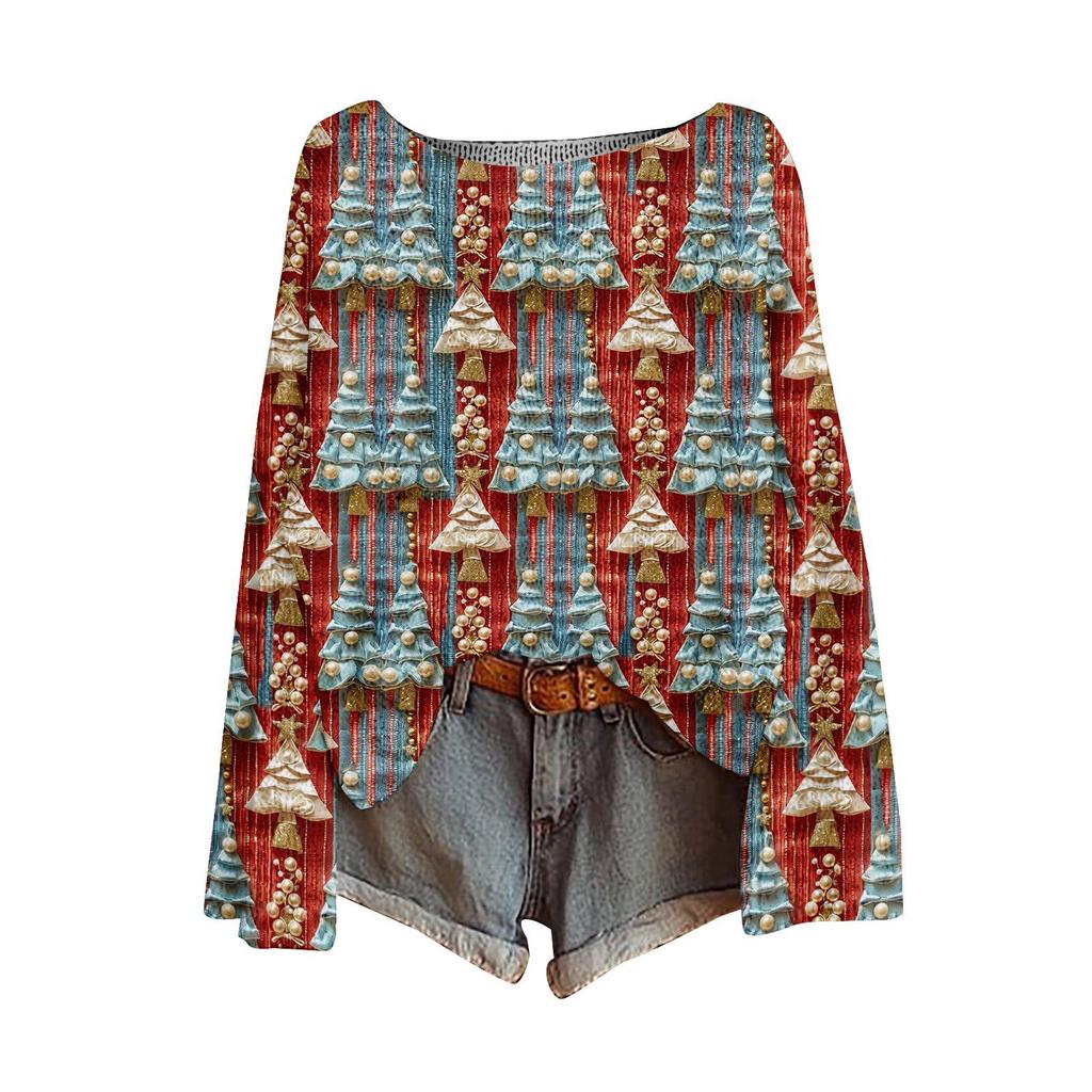 ZJW One-Shoulder 3D Christmas Pullover Sweater
