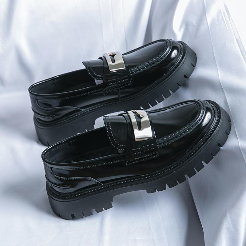 Men Creepers  Loafer Dress Elevator Shoes Height Increase Classic Green Patent Leather Thick Sole Platform Shoes Plus Size