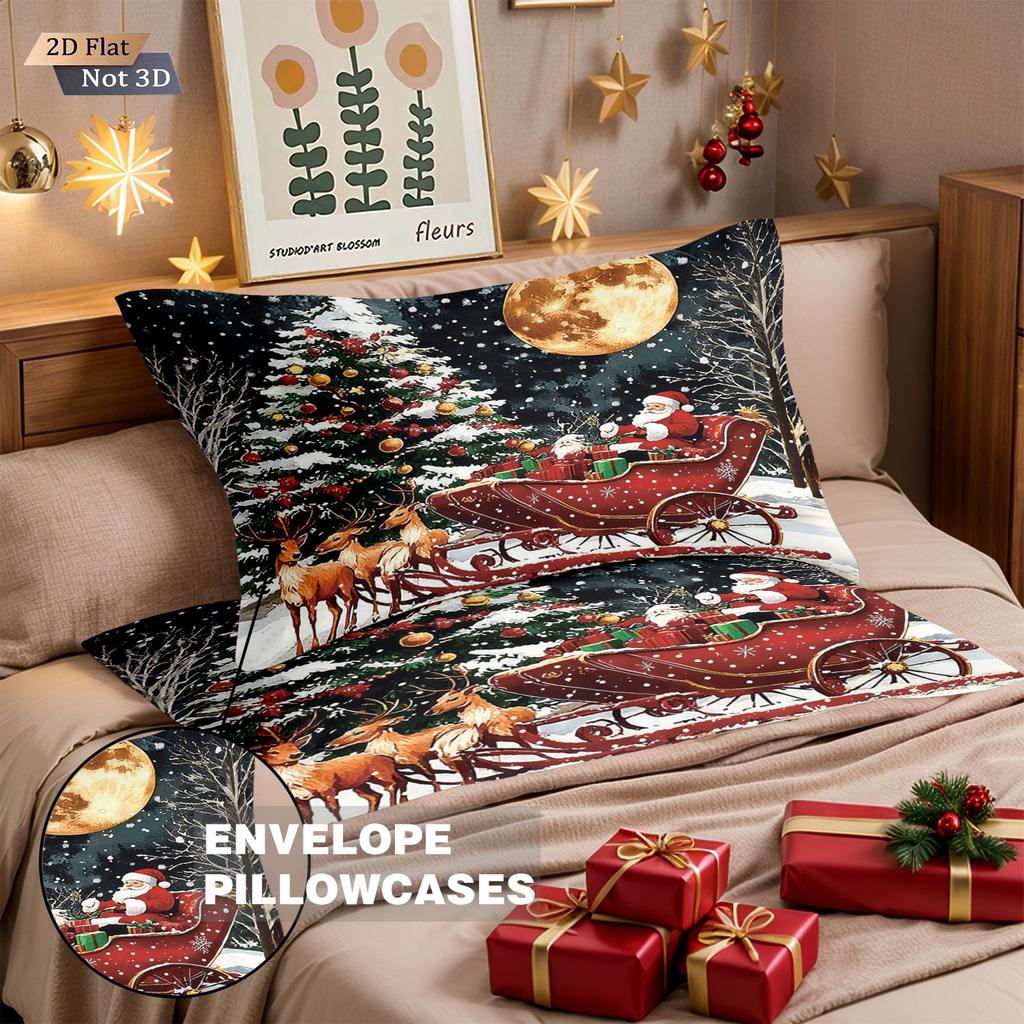 3pcs Santa Claus Reindeer Red Print Coreless Duvet Set Multi Size Bedroom Bedding Holiday Decoration Soft Machine Washable