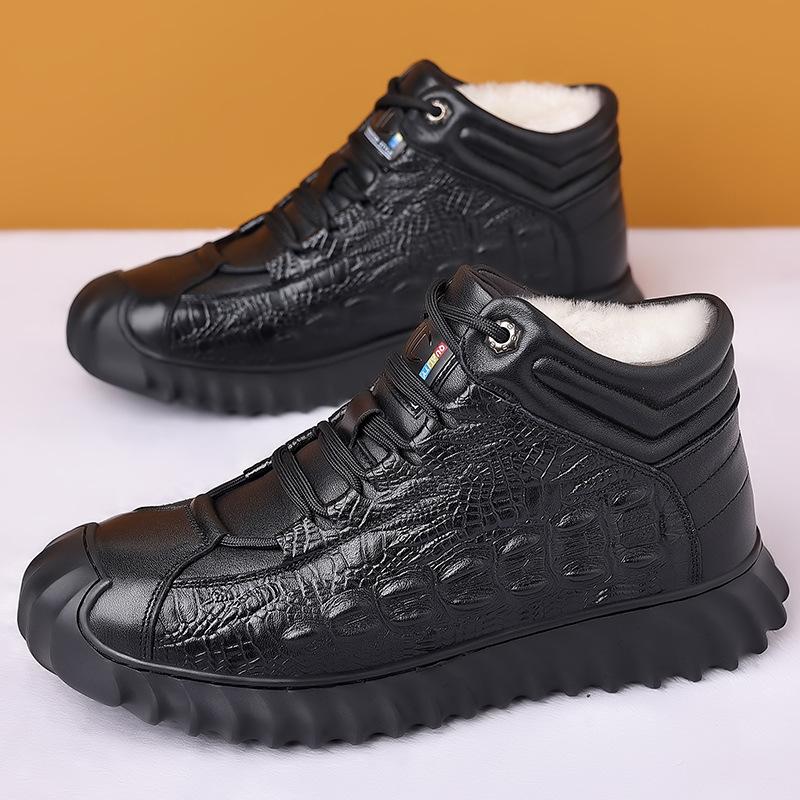 Winter First-layer Cowhide Wool Men's Cotton Shoes Outdoor High-top Velvet Northeast Thermal Leather Shoes Genuine Leather Dad Men's Shoes