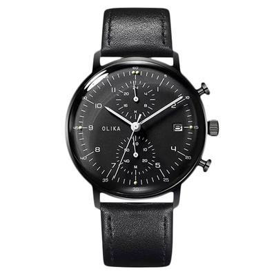 RORIOS Ultra 24 Stunden Datum Beliebte Geburtstag Tagesuhr für Herren Echtes Lederarmband Schwarz Herrenuhr, Dünn, Leicht, Schlicht, Mehrzeiger Analog,