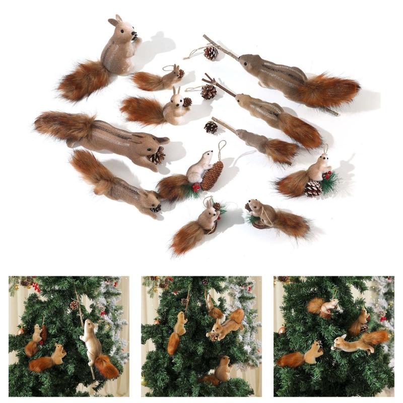Artificial Squirrel Decoration Christmas Tree Hanging Ornament For Door Mantel Window Wedding Christmas Party Decoration