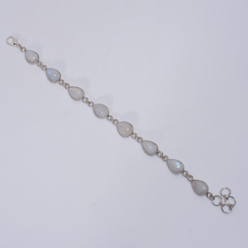 

Outstanding Top Grade Qualite 100% Natural Rainbow Moonstone Pear Shape Ethnic Handmade Jewelry 925 Steling Silver Bracelet 6-8 WSJ-5223 6-8