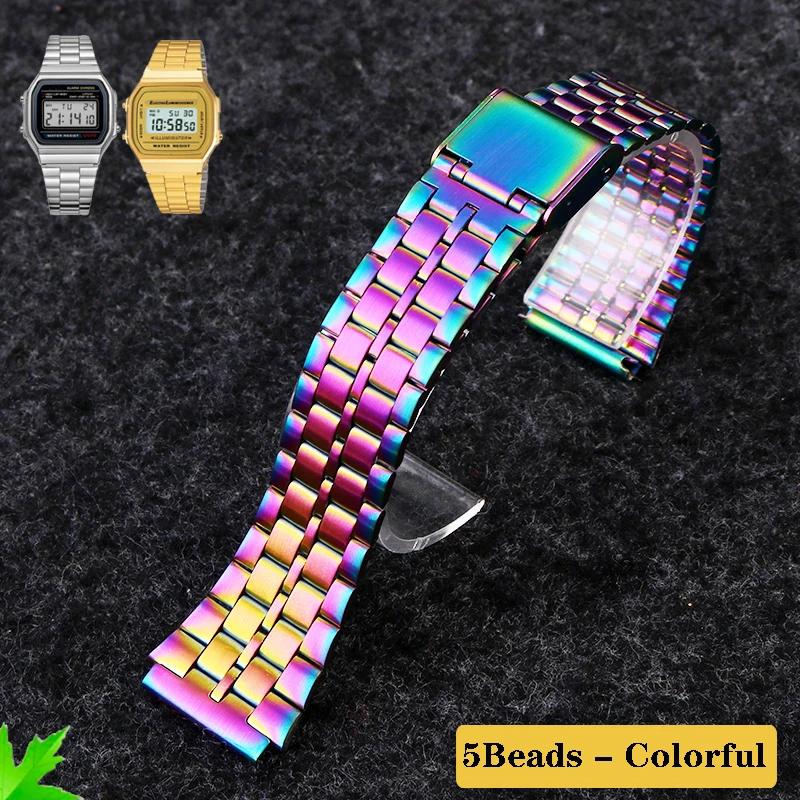 Correa de acero fino para reloj Casio correa de muñeca de acero a158 / a159 / A168 /a169 /b650 /aq230/ 700 serie de relojes pequeños dorados Correa de 18 mm
