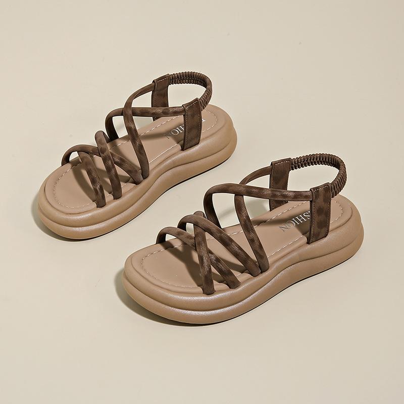 

Platform sandals female 2025 this year s new summer fairy wind soft sole heightening muffin casual wear Roman sandals 34 коричневый