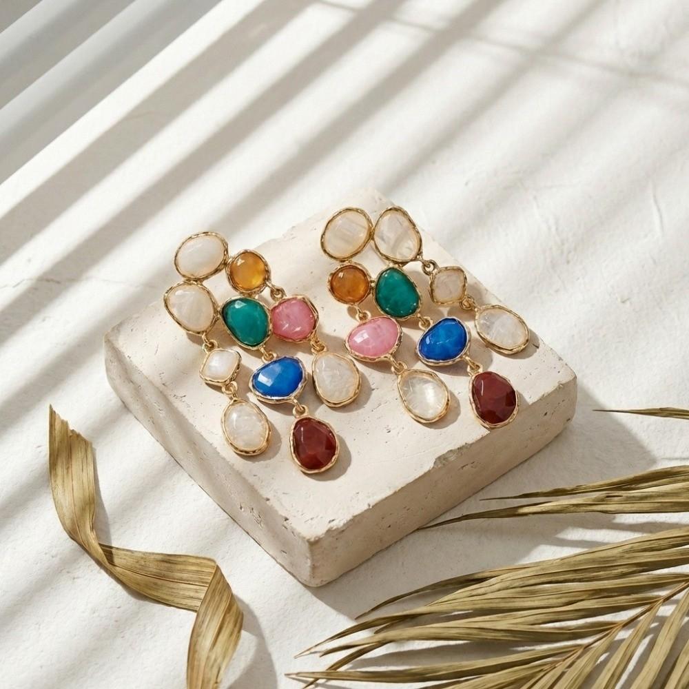 Resin Geometric Tassel Earring Bohemian-style Women's Earring Gemstone Tassel Earrings  Women