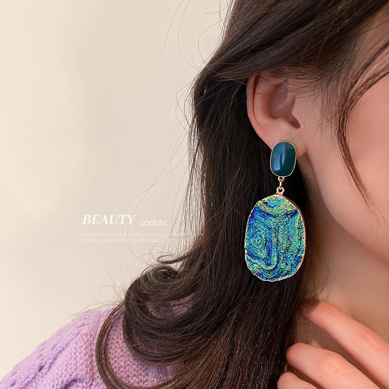 Silver Needle Blue Series Geometric Heart Dangle Earrings - European & American Retro Style for Women