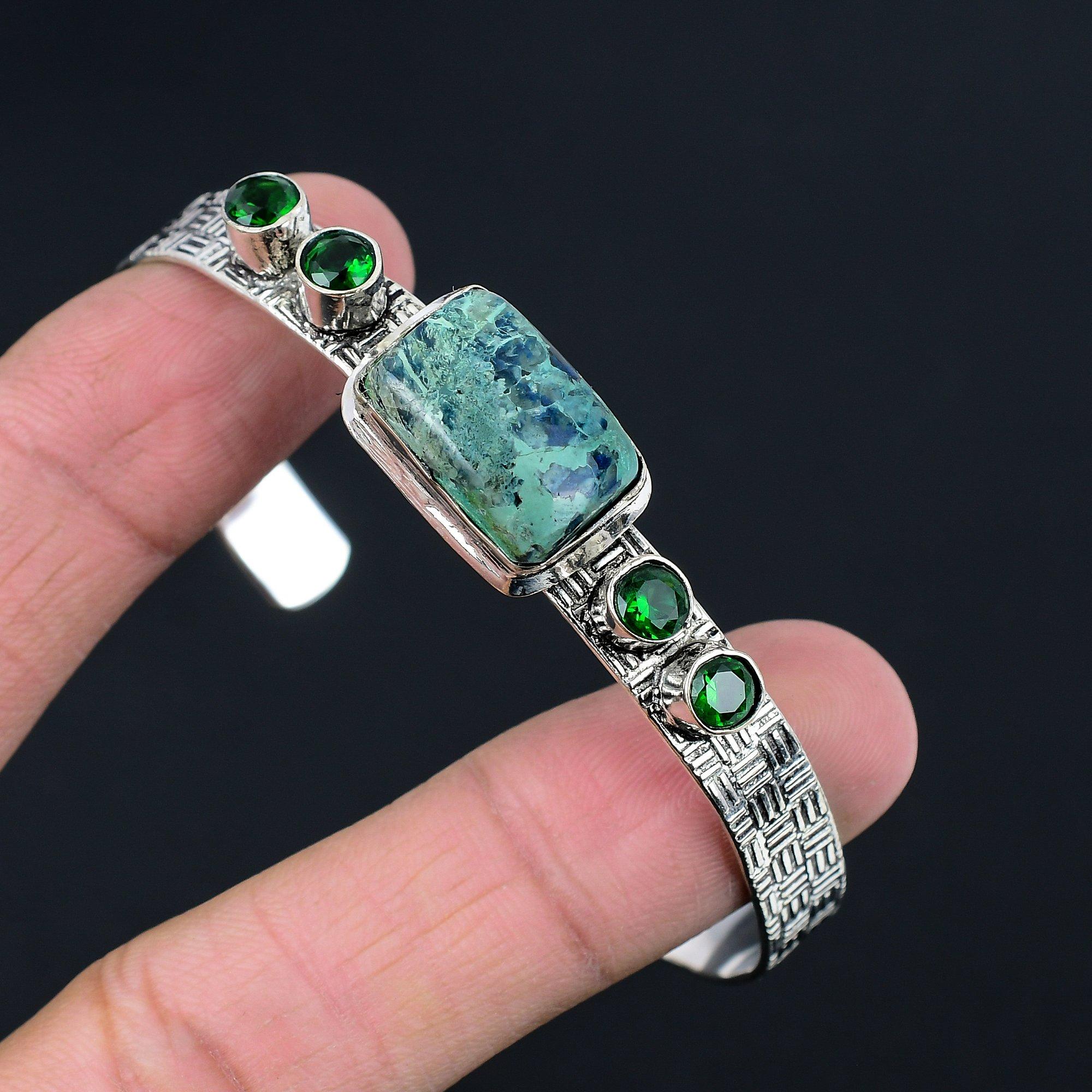 

Натуральный Камбаба Яшма Хром Диопсид Серебро 925 пробы Бохо Браслет-манжета Adjustable