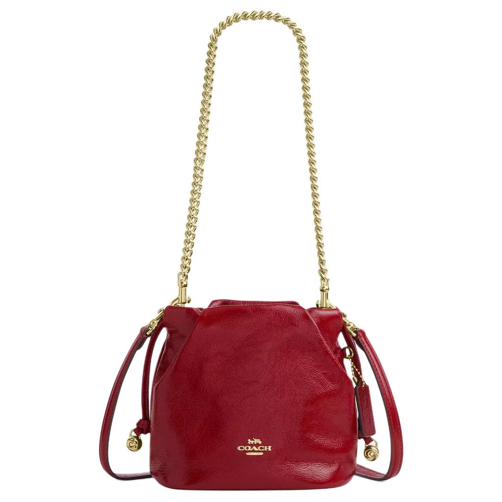 Coach Faye 18 Gold Logo Drawstring Bucket Bag Wrinkled Leather Mini Shoulder Bag Red Women Bags CDB68-IMPX1