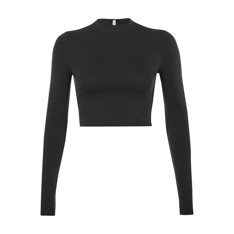 O Neck Solid T Shirt Basic Long Sleeve Women T-shirt Casual Tank Top Slim Female Crop Top Fashion