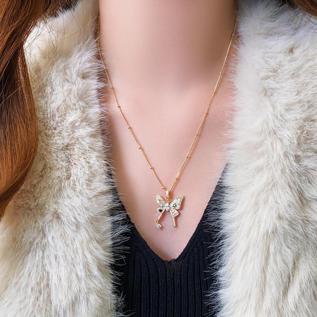 Korean Zircon Butterfly Pendant Necklace: Elegant and Versatile Accessory for Women